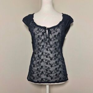 Abercrombie & Fitch NWT 100% Cotton Navy Blue Twilight Bella Swan Babydoll Top L